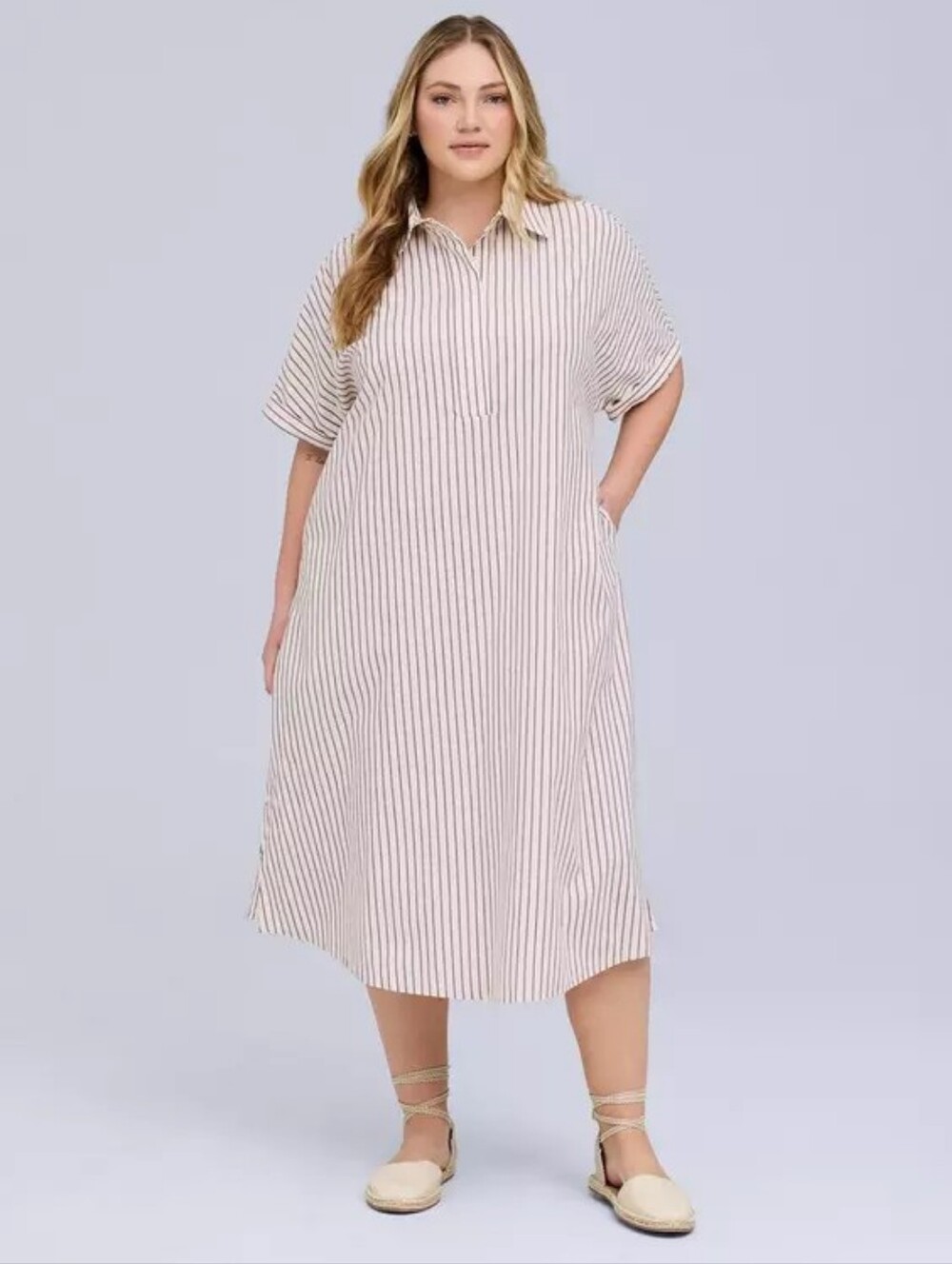 Torrid Belle Isle Midi Popover Dolman Striped Dress Women's Plus Size 3X Nwt